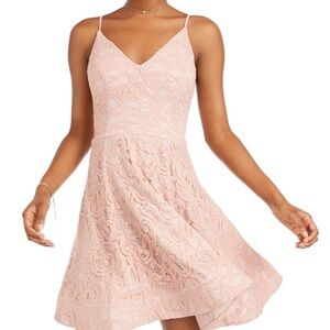 Sequin Hearts Lace Mini Dress in Blush